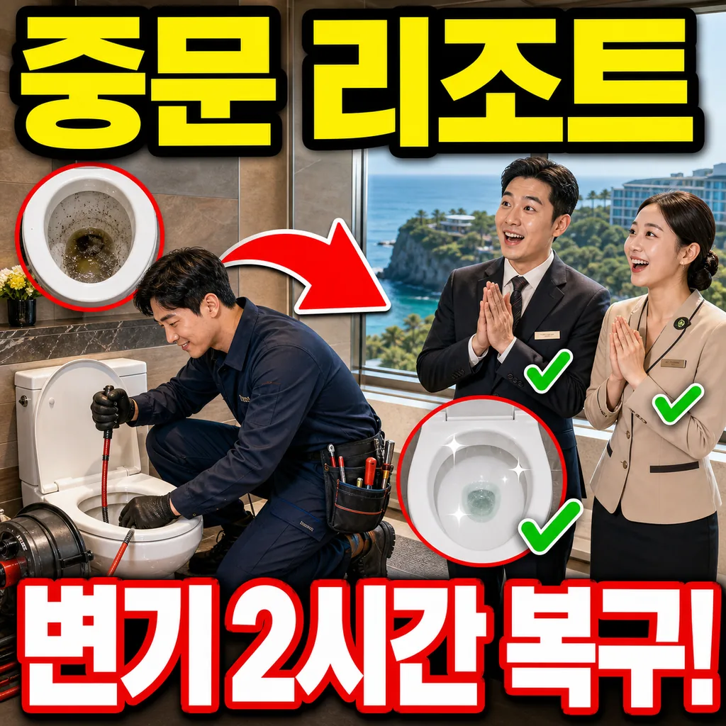 서귀포 중문 리조트 상가 카페 화장실 변기 막힘 성수기 당일 2시간 복구 후기 4.7점
