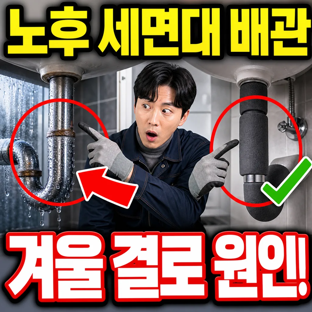 서울 노원구 오래된 다세대 주택 세면대 배수관 결로 겨울 응결수 사례