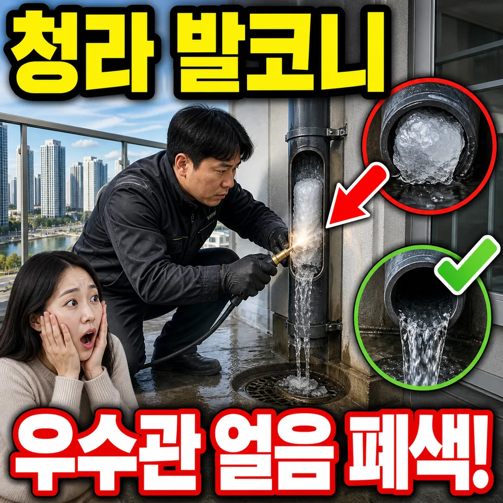 인천 서구 청라 아파트 발코니 우수관 얼음 폐색 심야 관통 사례