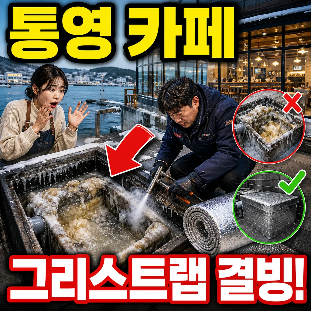 경남 통영 미륵산 카페 야외 그리스트랩 겨울 결빙 새벽 처리 후기 4.4점