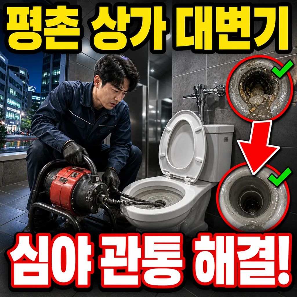 경기 안양 평촌 학원가 상가 화장실 대변기 이물 관통 심야 후기