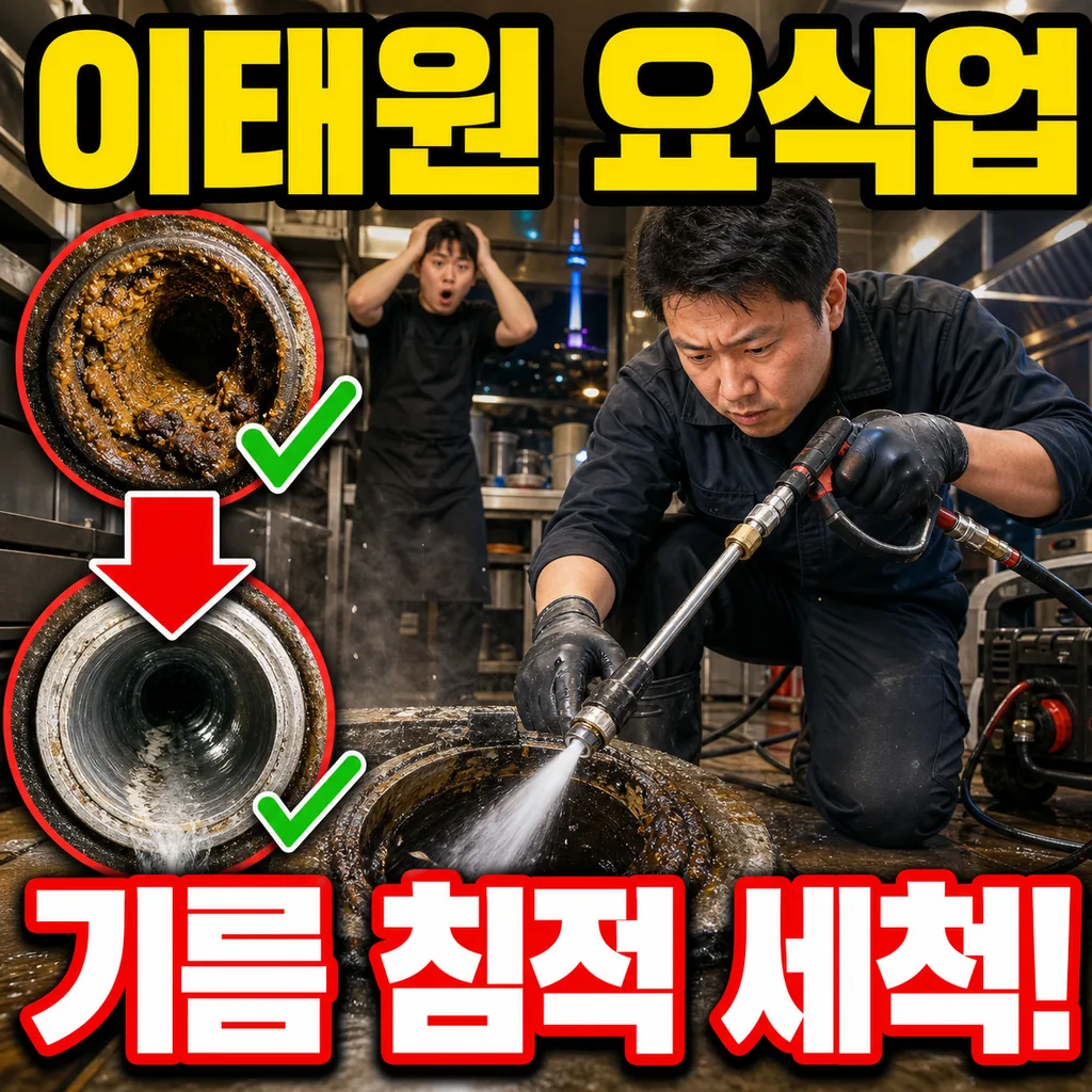서울 이태원 세계음식거리 이국 요식업 상가 기름 침적 세척 케이스