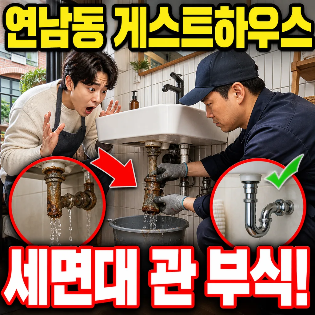서울 연남동 경의선숲길 인근 게스트하우스 세면대 관 부식 교체 케이스