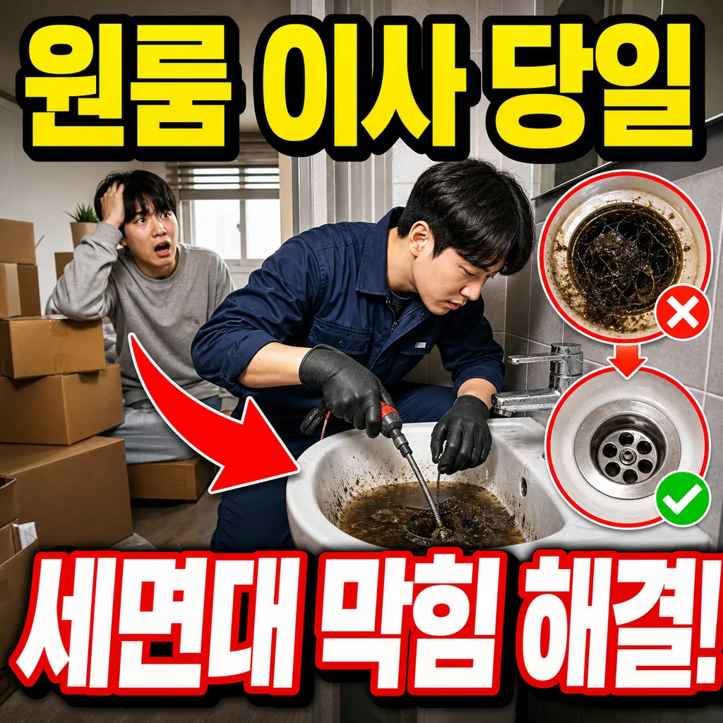 1인 가구 원룸 이사 당일 세면대 배수 막힘 저녁 8시 응급 출장 후기 4.8점