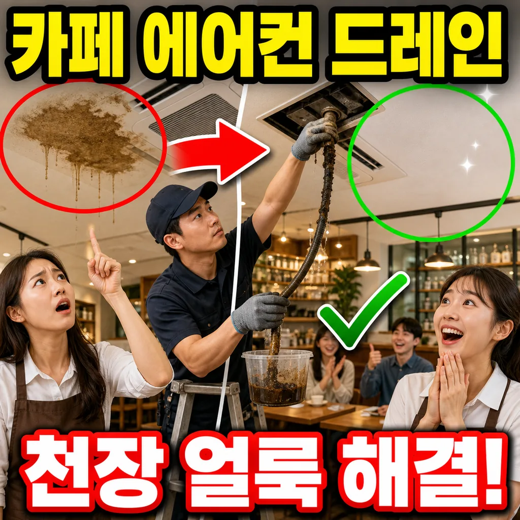 전주 카페 에어컨 드레인 여름 매장 천장 얼룩 인테리어 손상 후기