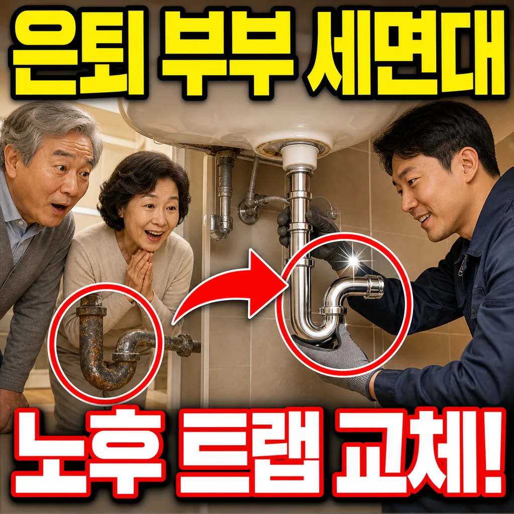은퇴 60대 부부 아파트 오래된 세면대 트랩 노후 교체 사례