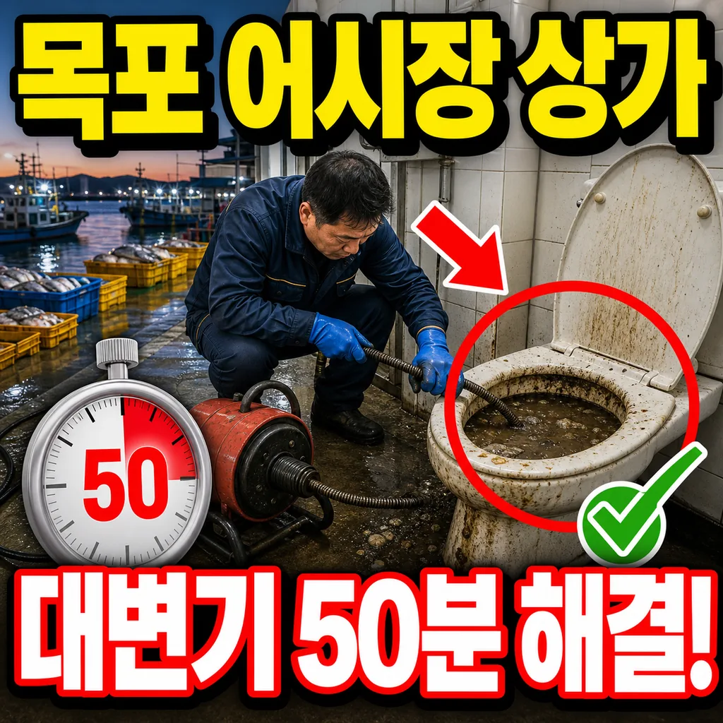 목포 산정동 목포항 인근 어시장 상가 화장실 대변기 폐색, 새벽 50분 처리 후기 4.6점