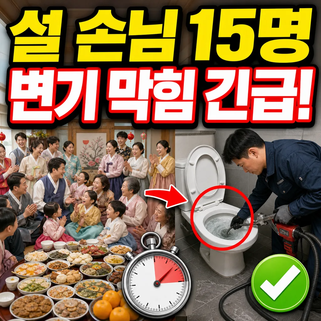 설 손님 열다섯 분 방문 중 화장실 변기 막힘 저희 긴급 방문 사례