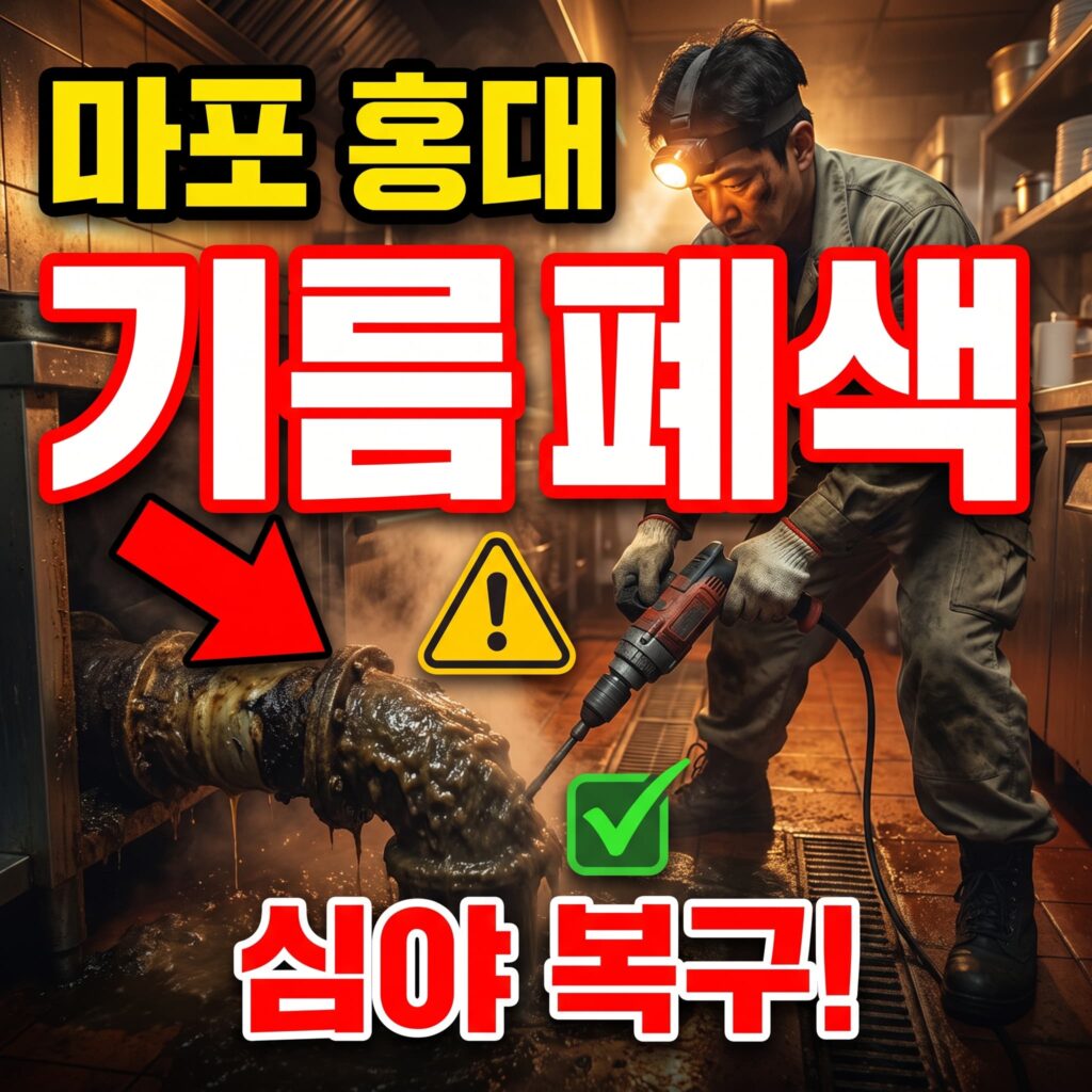 마포구 홍대 상가 카페 주방 배수구 기름 폐색 심야 복구 사례