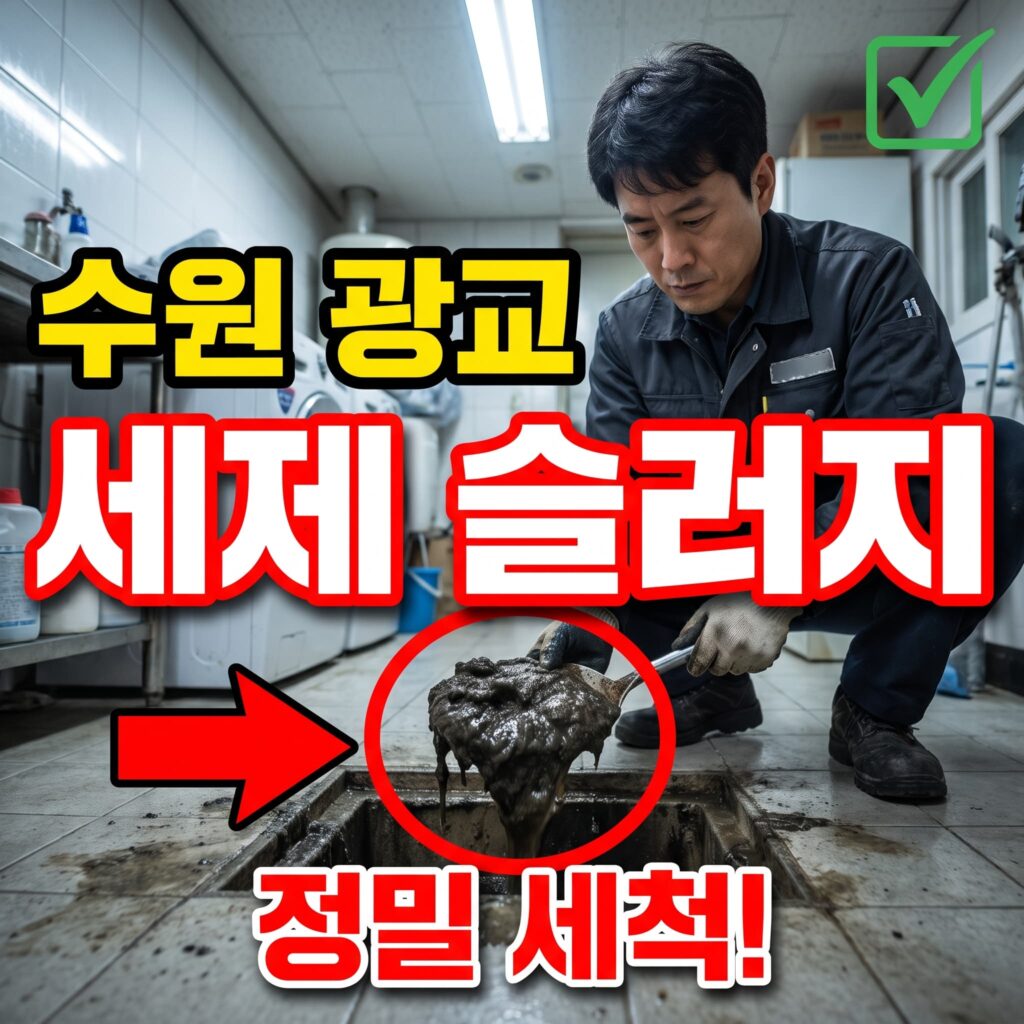 수원 광교 신도시 아파트 세탁실 배수구 세제 슬러지 정밀 세척 사례