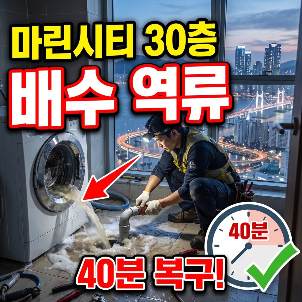 해운대 마린시티 30층 아파트 세탁실 배수 역류, 새벽 2시 40분 만에 복구 후기 4.8점