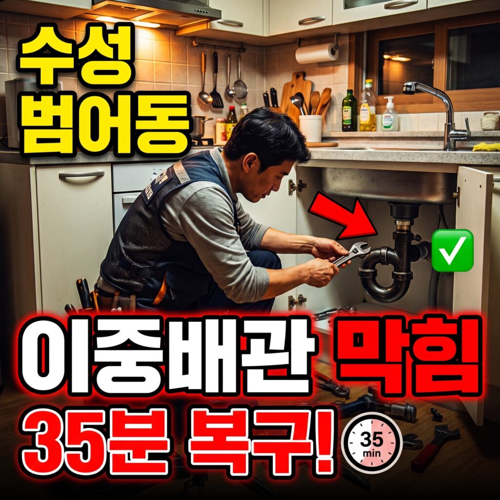 수성구 범어동 아파트 주방 씽크대 이중배관 막힘, 저녁 8시 35분 복구 후기 4.7점