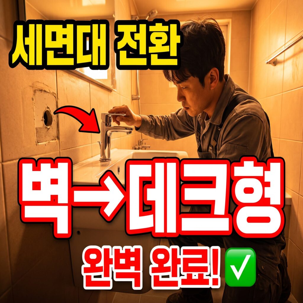 벽붙이→데크형 세면대 수전 전환 사례