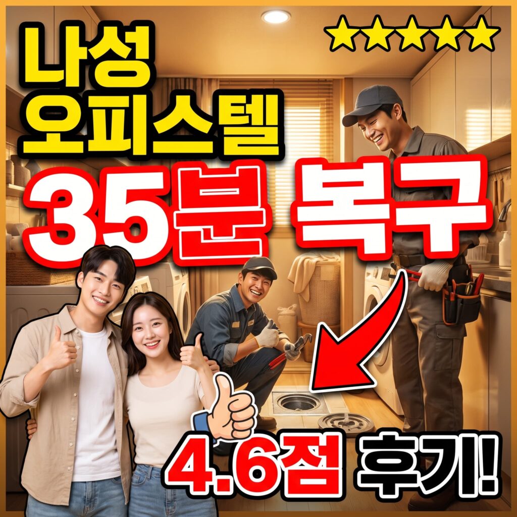 세종 나성동 오피스텔 세탁실 배수구 섬유 이물 폐색, 저녁 35분 복구 후기 4.6점