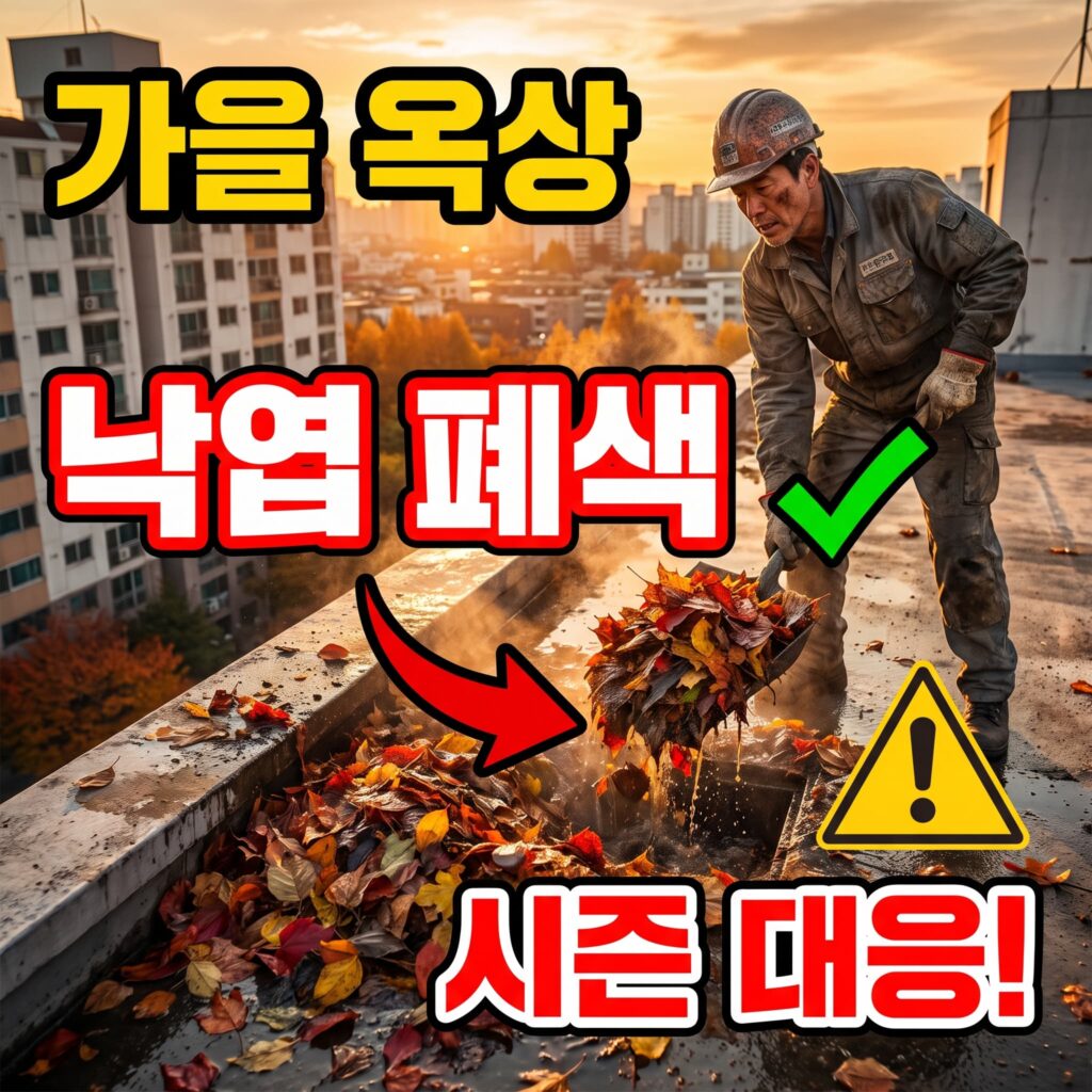 9-10월 낙엽 폐색 아파트 옥상·베란다 우수구 청소 사례 — 가을 첫 낙엽 시즌 대응