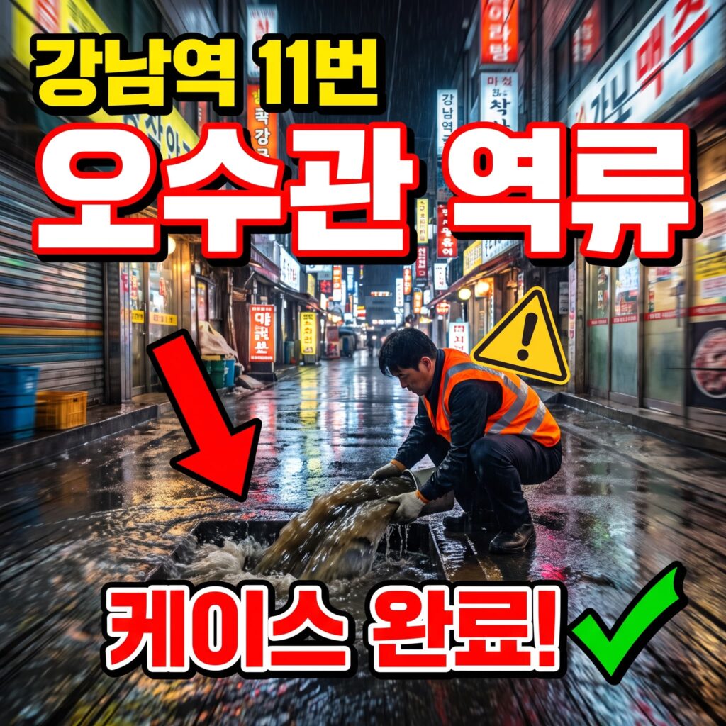 서울 강남역 11번 출구 뒷골목 요식업 밀집 상가 오수관 역류 케이스