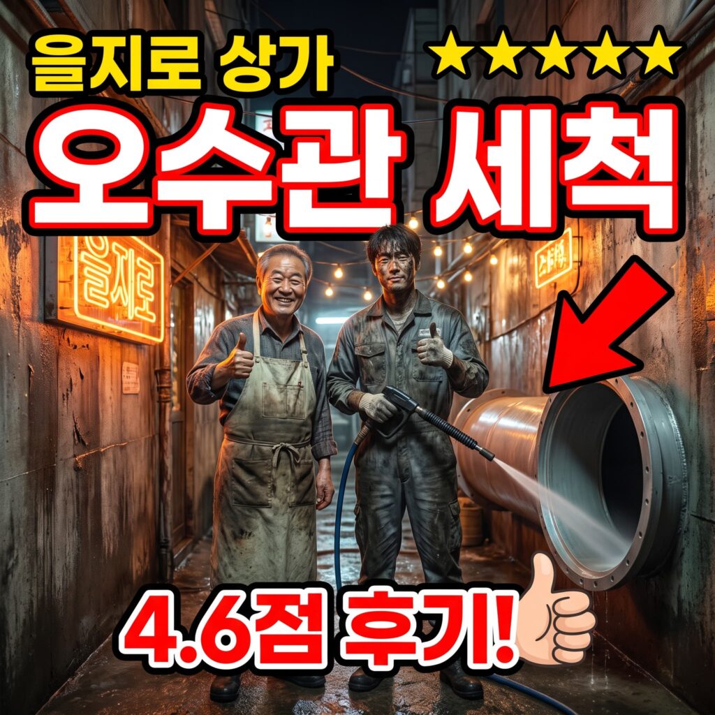 서울 을지로 노가리 골목 뒷골목 상가 지하 오수관 침적 세척 후기 4.6점
