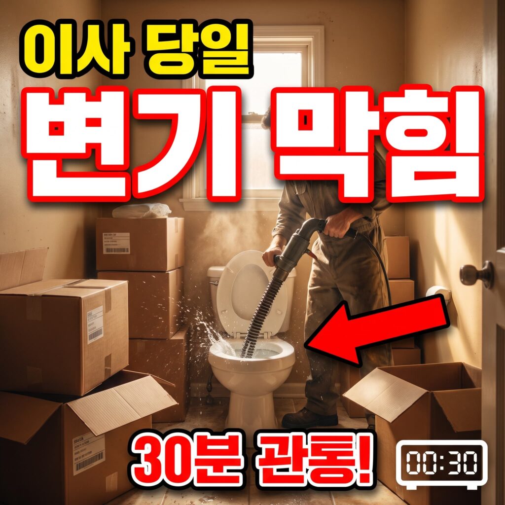이사 당일 짐 옮기던 중 화장실 변기 막힘 발견 30분 만에 뚫음 사례