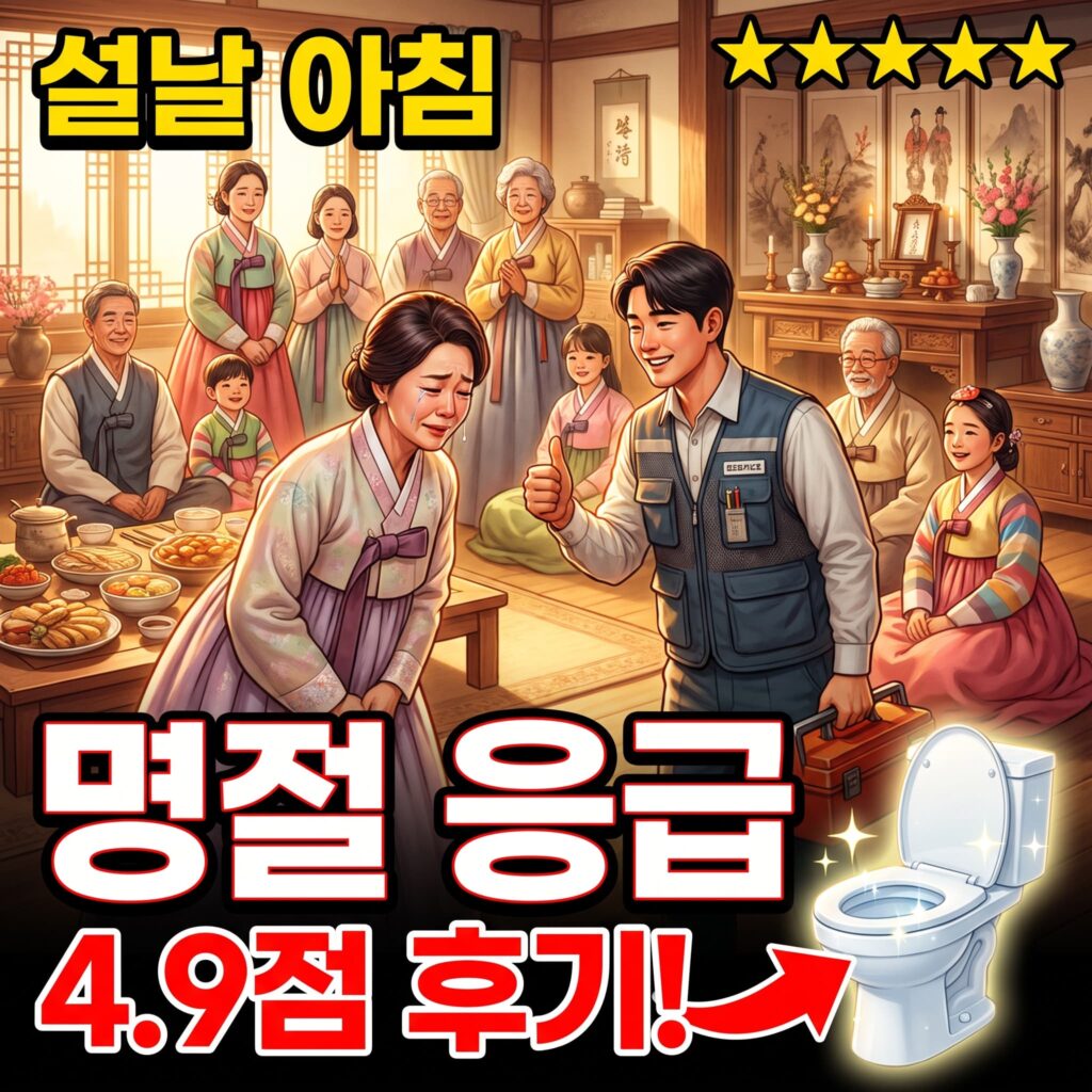 설날 아침 대가족 모임 화장실 변기 만수 명절 응급 출동 후기 4.9점