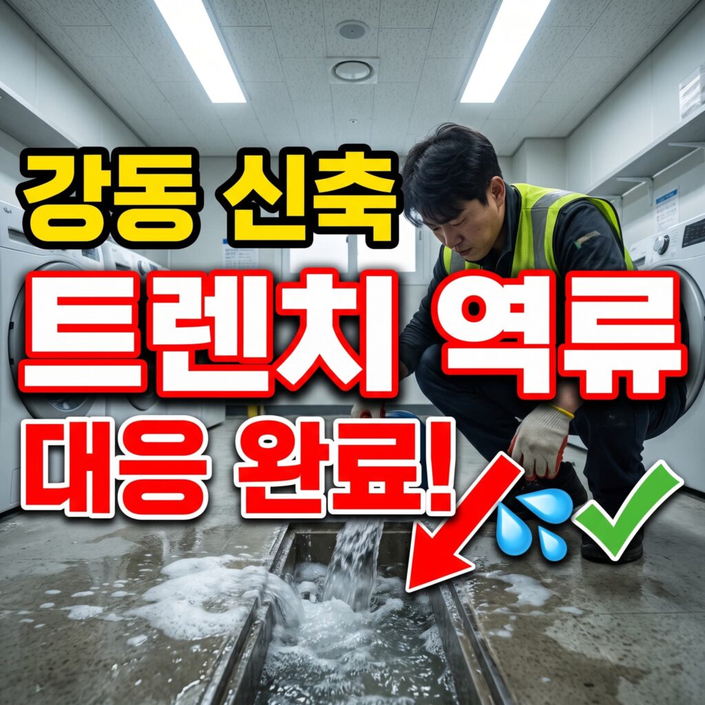 서울 강동 신축 아파트 준공 1년내 세탁실 트렌치 역류 대응 사례