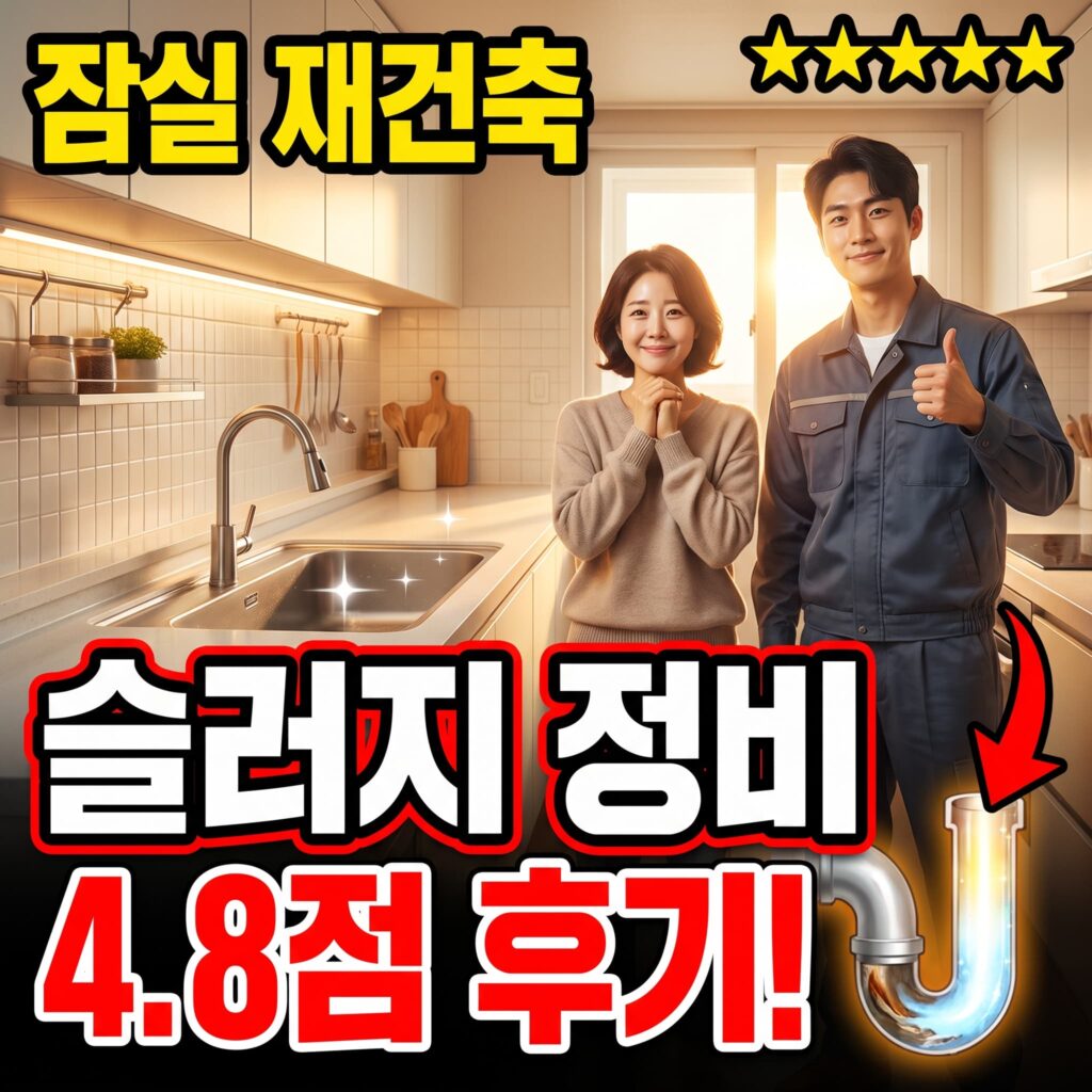 서울 송파 잠실 재건축 완료 세대 주방 배수 슬러지 정비 후기 4.8점
