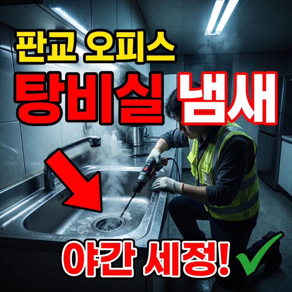 판교 오피스 하수구막힘 회의실 옆 탕비실 냄새 역류 야간 세정 사례