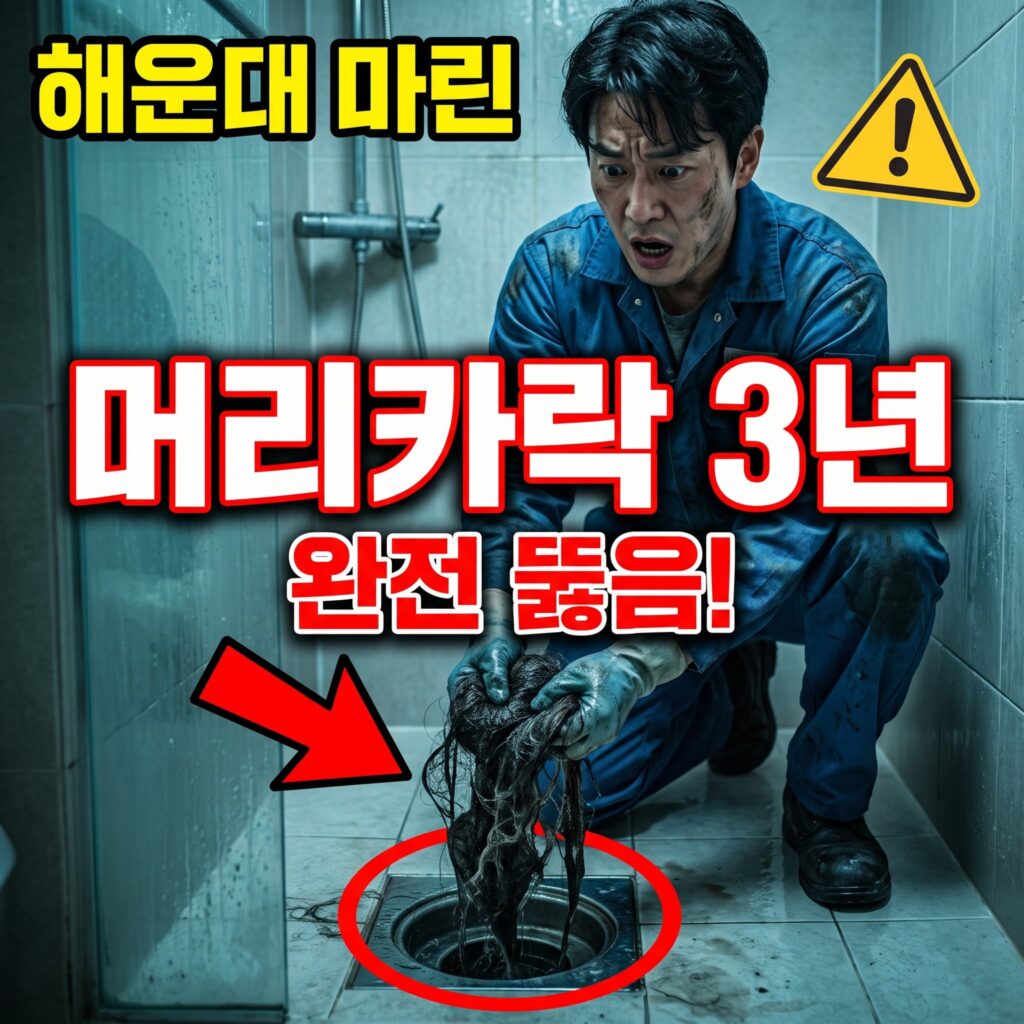 샤워실 배수구 머리카락 3년간 축적으로 인한 완전 정체 부산 해운대 마린시티 오피스텔