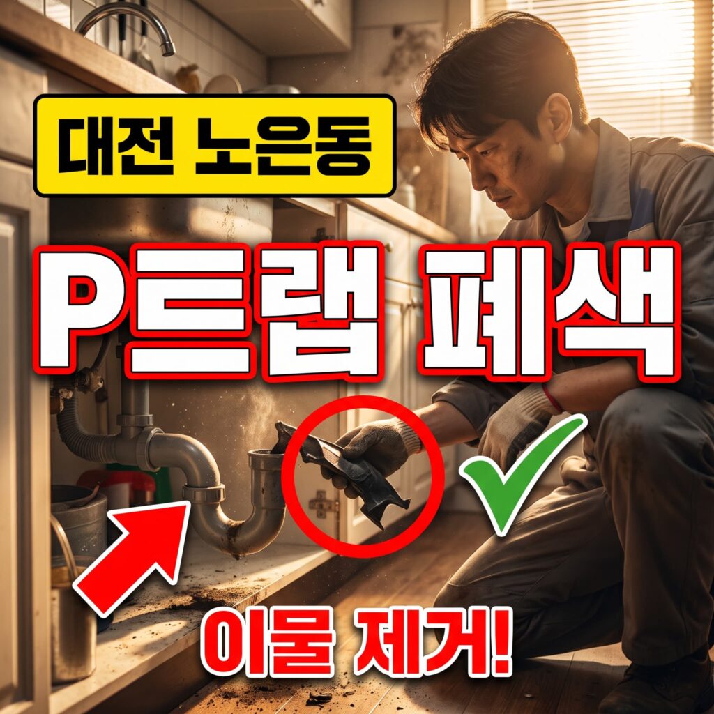 주방 싱크대 플라스틱 뚜껑 조각 유입으로 인한 P트랩 폐색 대전 유성 노은동 사례