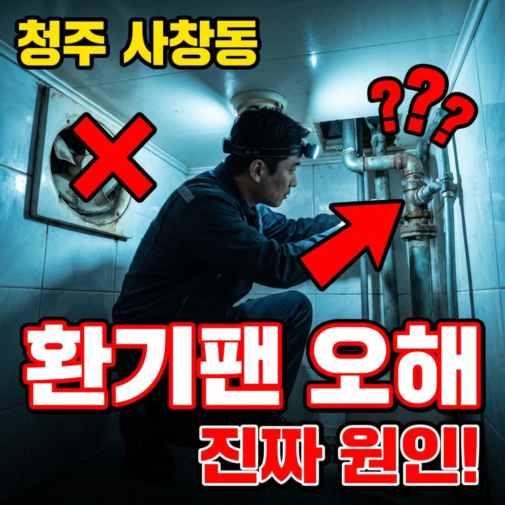 욕실 환기팬 무효율로 인한 잔류 냄새 오해 사례 실제 원인은 배관이었던 청주 사창동