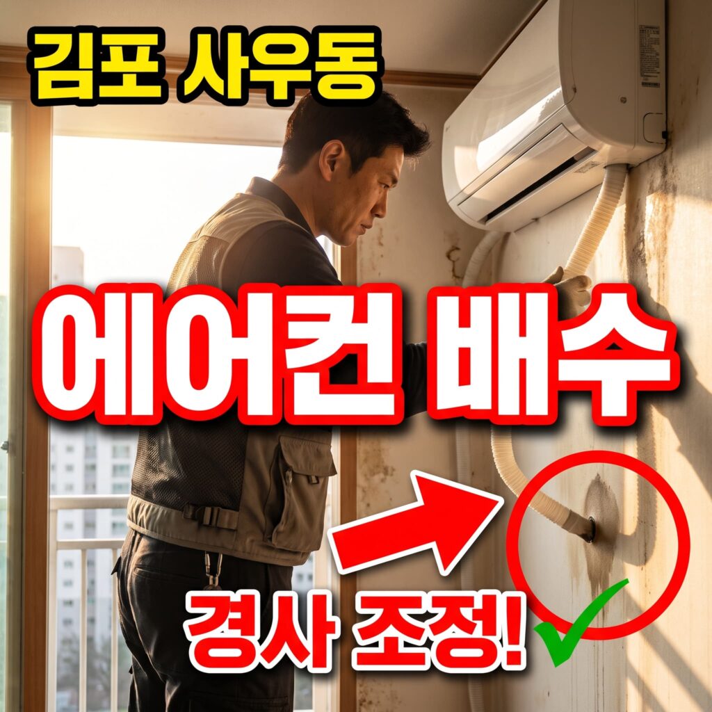 에어컨 실내기 응결수 배출 불량으로 인한 벽 오염 오해 원인은 배관 경사였던 김포 사우동