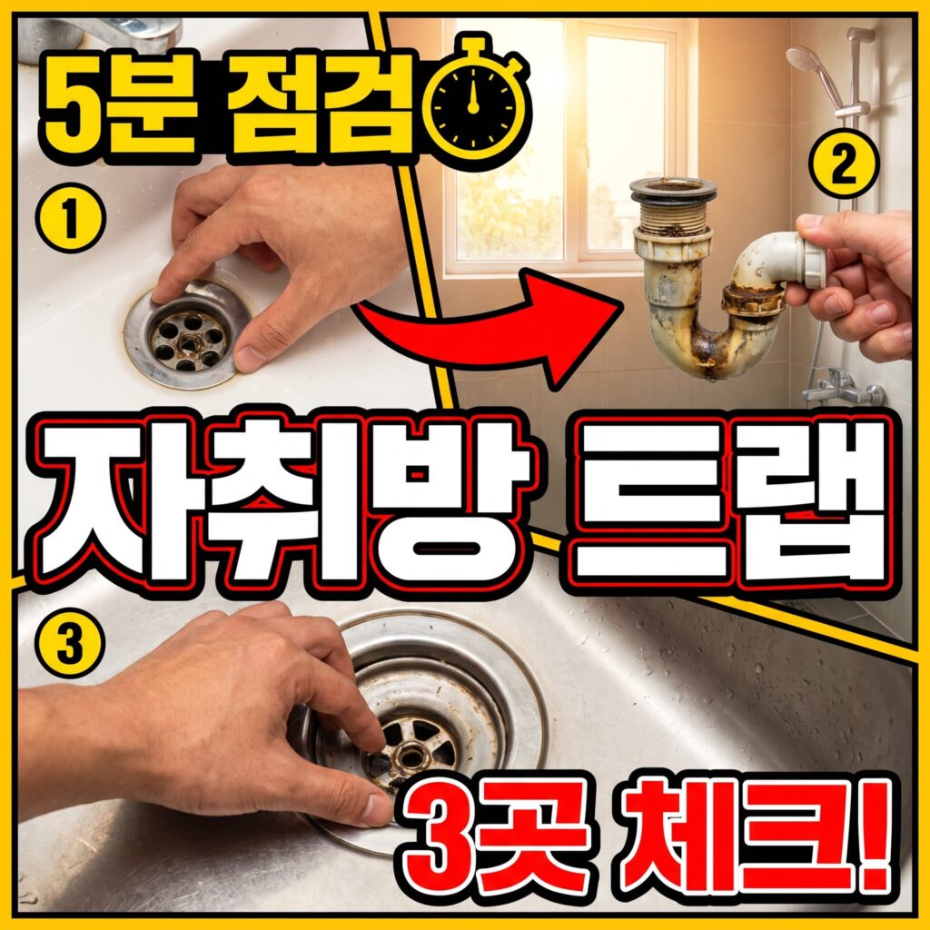 원룸 자취방 배수 자가진단 — 세면·샤워·주방 트랩 5분 점검