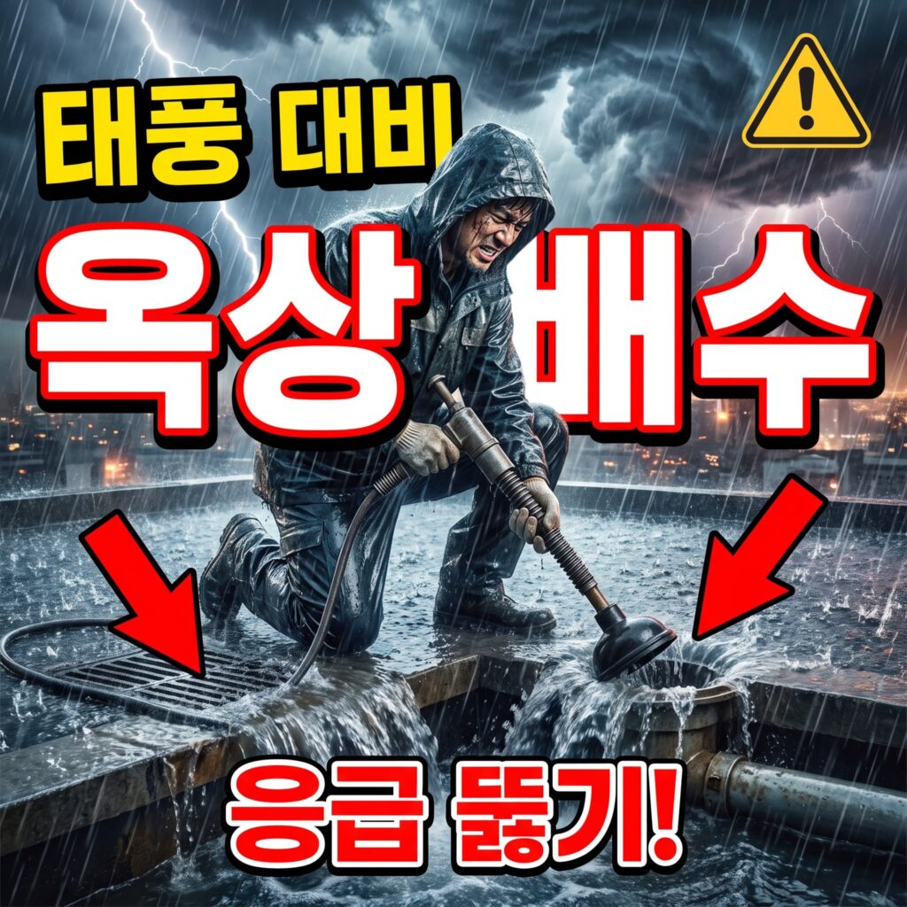 태풍 강풍 폭우 대비 지붕 우수관 옥상 배수구 응급 뚫기와 예방 관리 사례