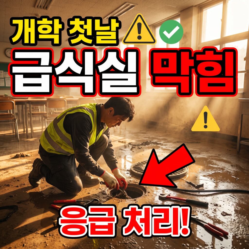 초등학교 급식실 배수 막힘 개학 첫날 응급 대응 실제 처리 사례