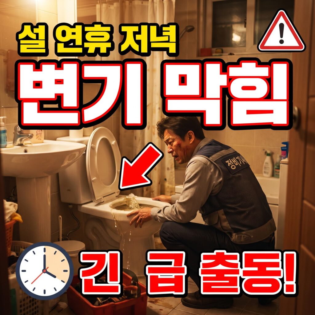설 연휴 마지막 날 저녁 시부모님 방문 직전 변기 막힘 응급 출동 사례
