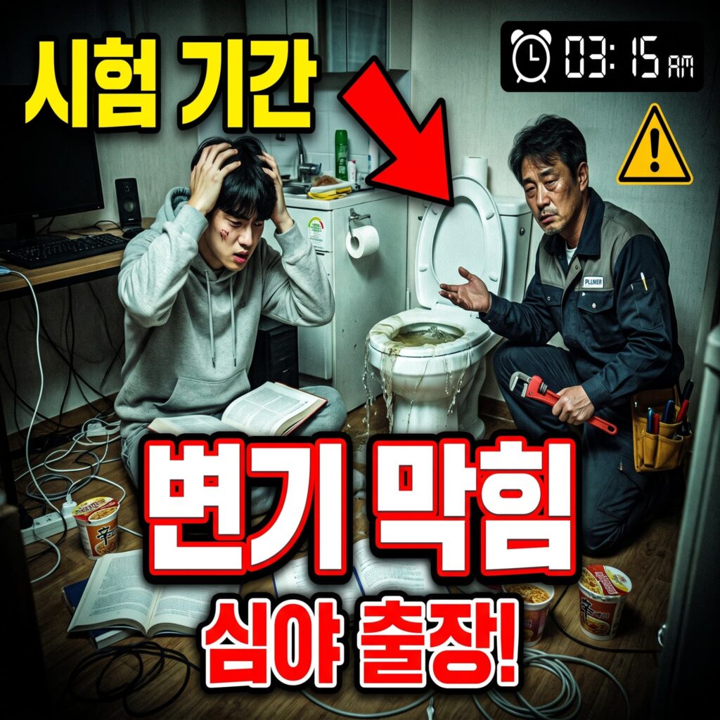 대학생 기숙사 근처 원룸 화장실 변기 막힘 시험 기간 심야 출장 사례