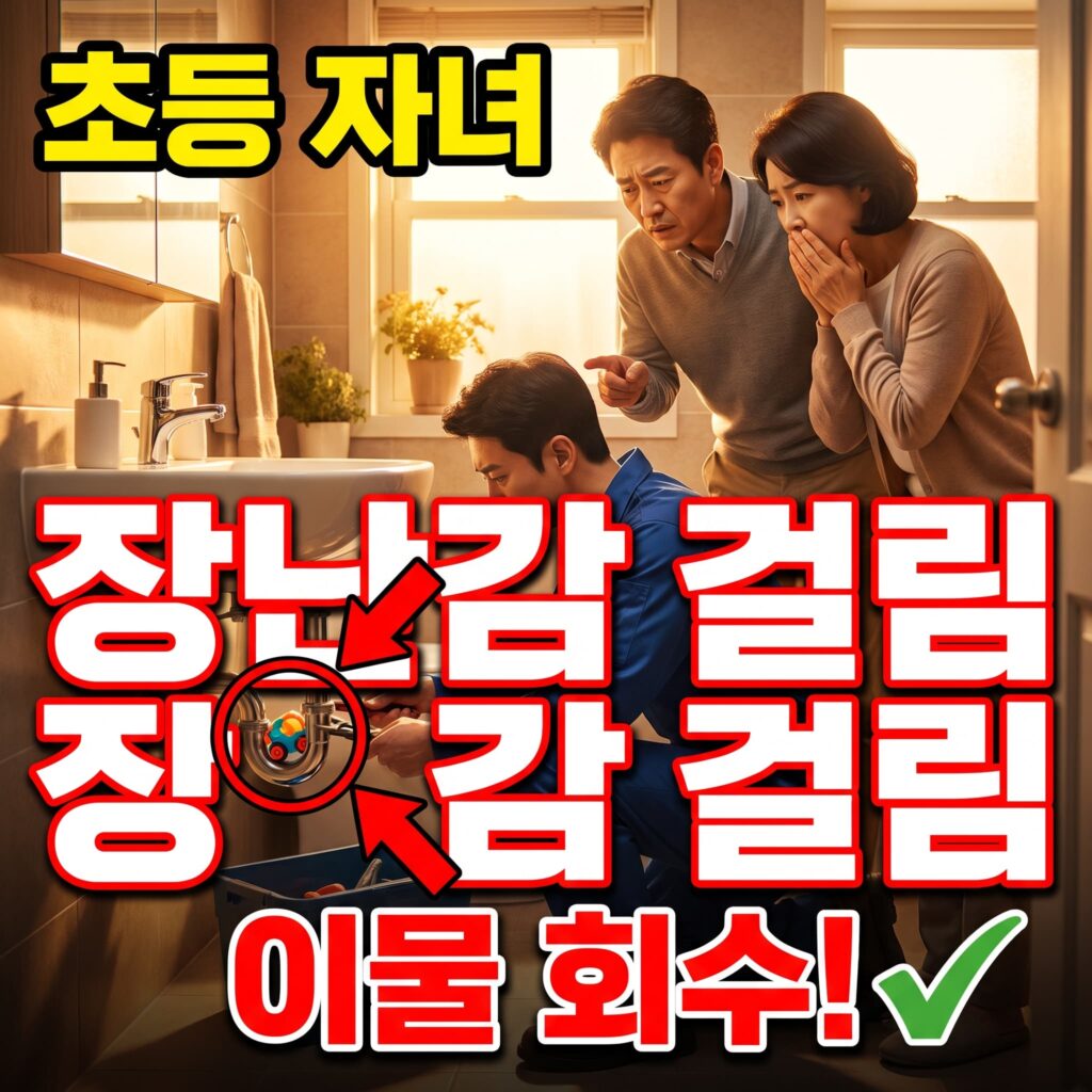 초등학생 자녀 40대 부부 아파트 세면대 어린이 장난감 걸림 저희 방문 사례