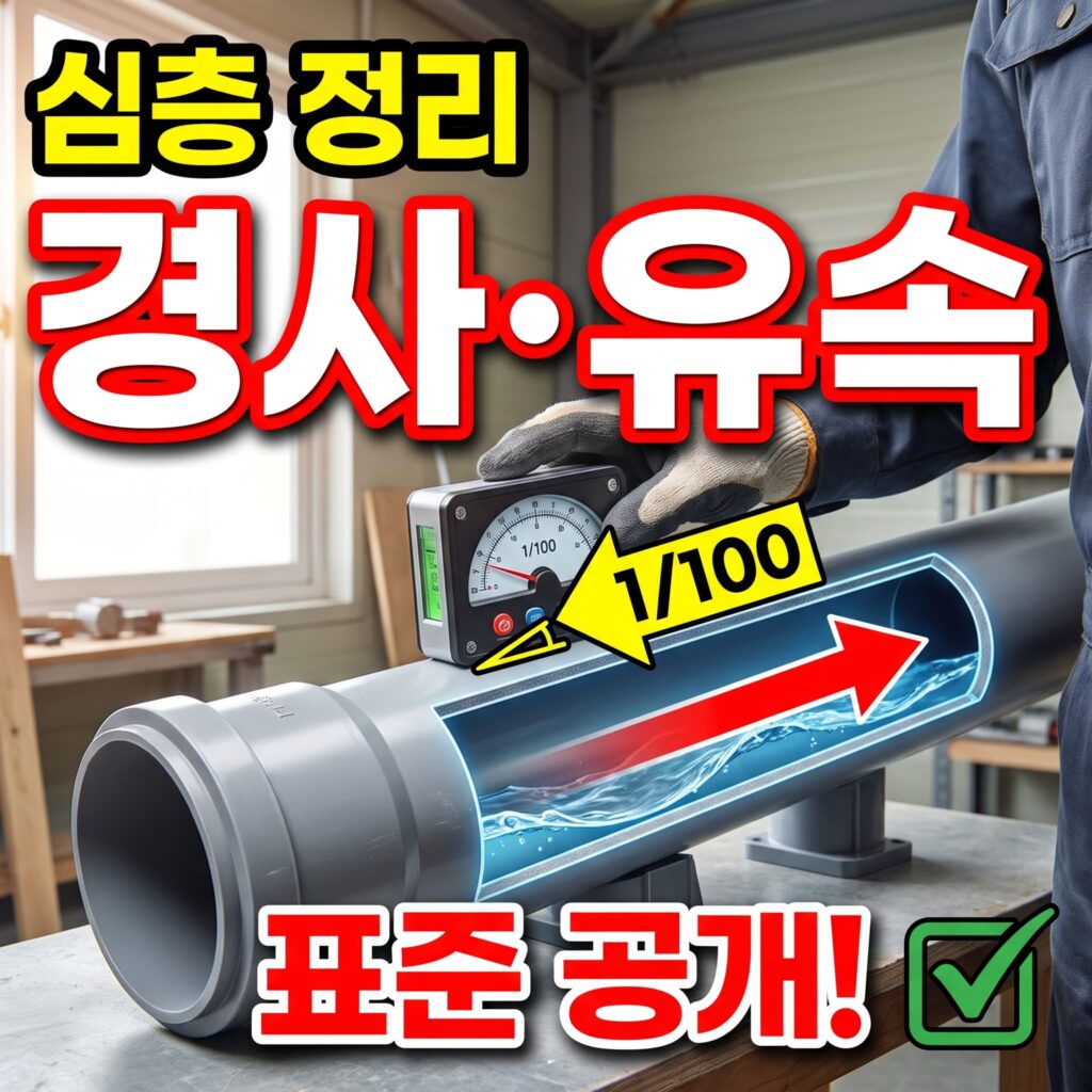 배수 경사·유속 심층 — 1/100·1/50 경사 표준과 자정 유속 원리