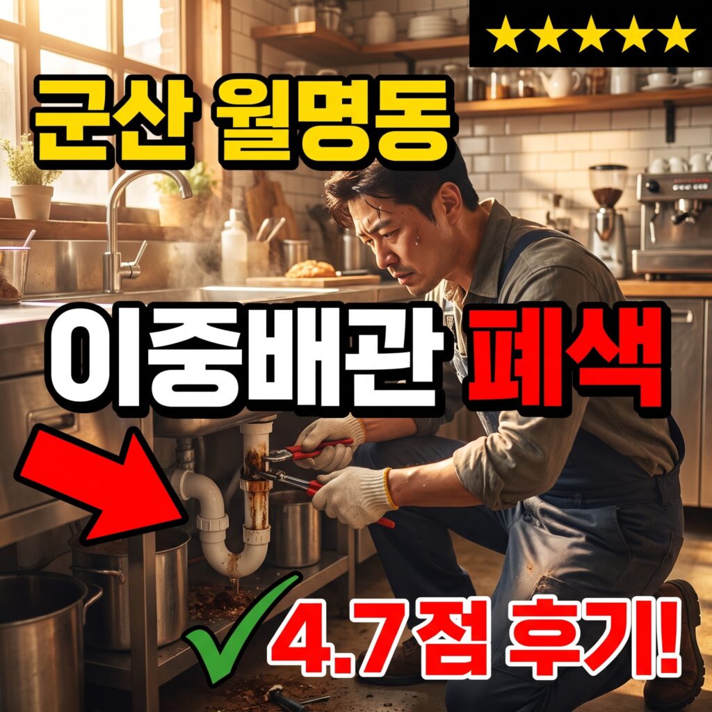 군산 월명동 근대문화거리 카페 주방 씽크대 이중배관 폐색, 오후 45분 처리 후기 4.7점