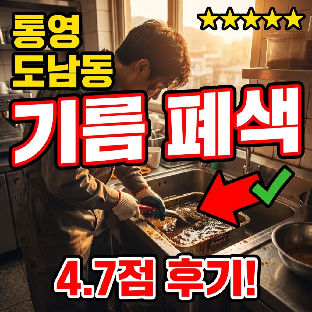 통영 도남동 케이블카·미륵산 인근 카페 주방 씽크대 기름 폐색, 관광 오후 55분 처리 후기 4.7점
