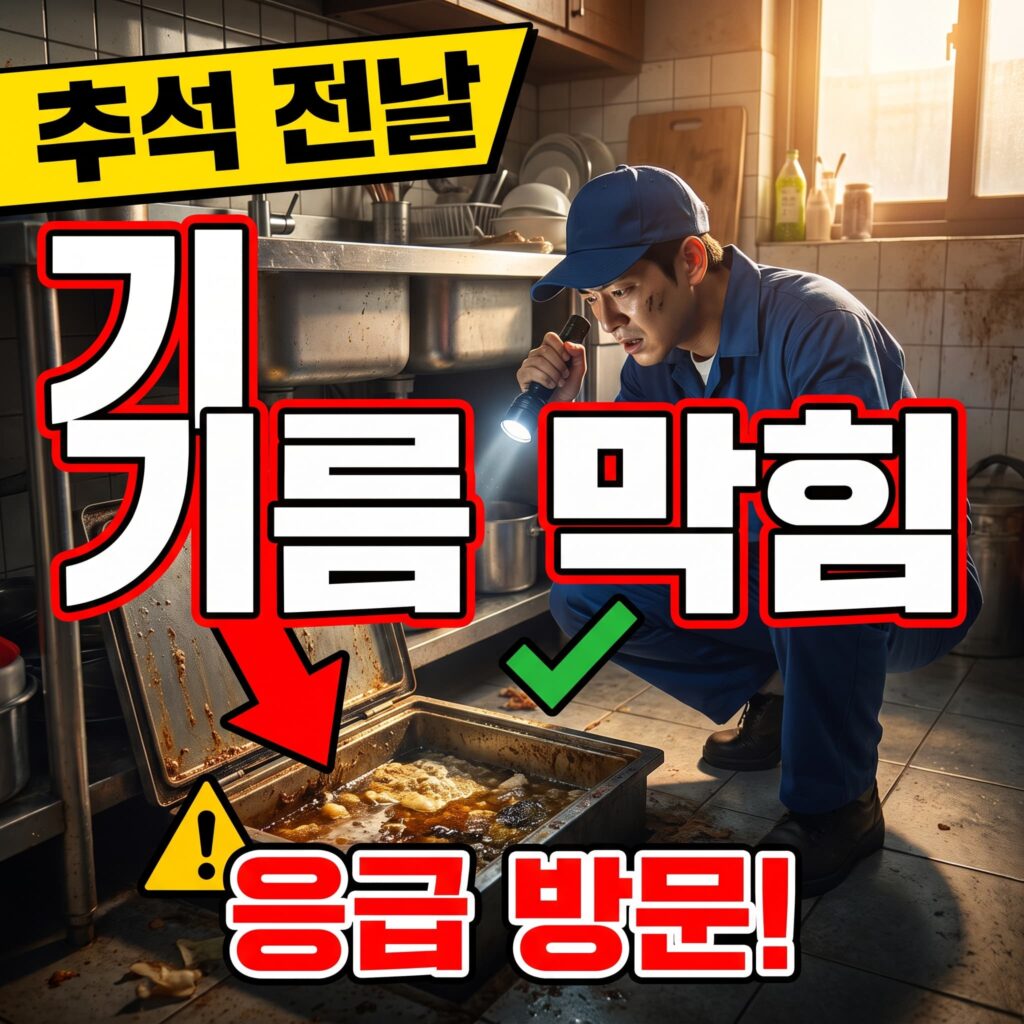 추석 전날 전 부치기 중 주방 기름 배수 막힘 저희 응급 방문 사례