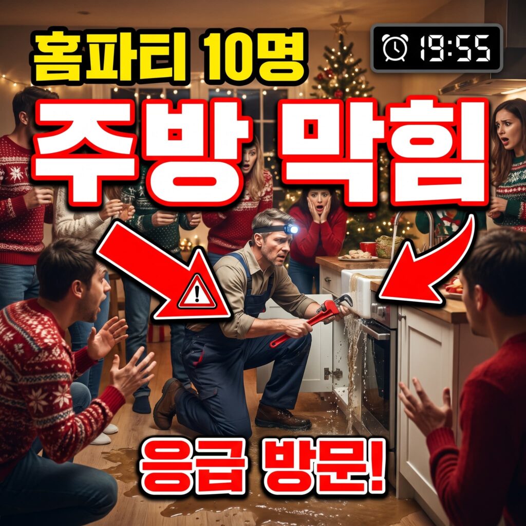 크리스마스 홈파티 열 명 초대 중 주방 배수 막힘 저희 응급 방문 사례