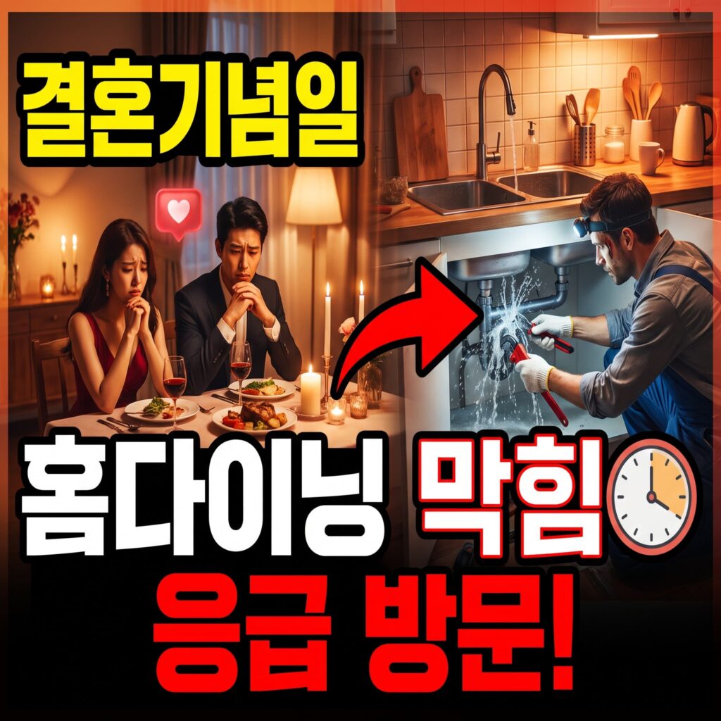 결혼기념일 저녁 홈다이닝 중 주방 막힘 저희 방문 응급 사례