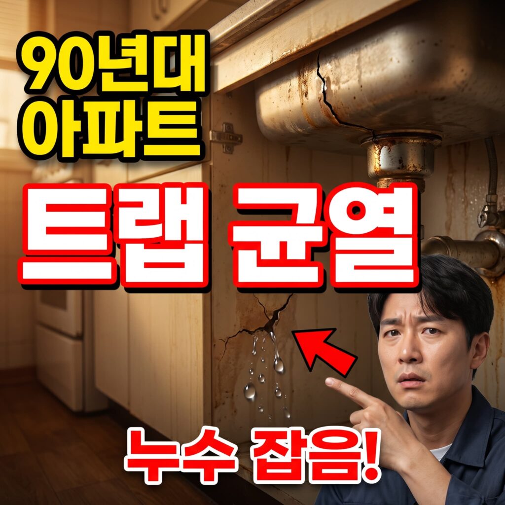 1990년대 아파트 주방 씽크대 배수 트랩 균열, 하부장 누수 사례