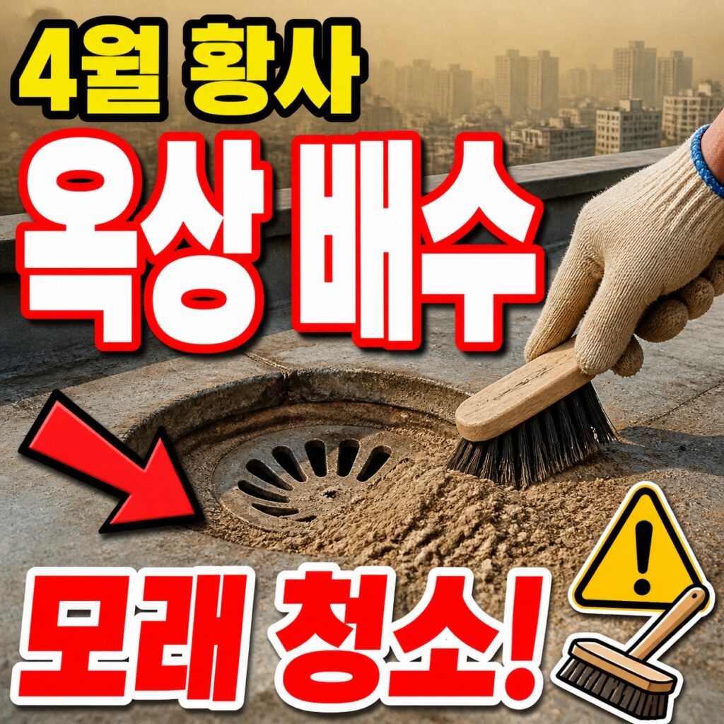 4월 황사철, 옥상 배수구 모래 흡착과 배수 지연