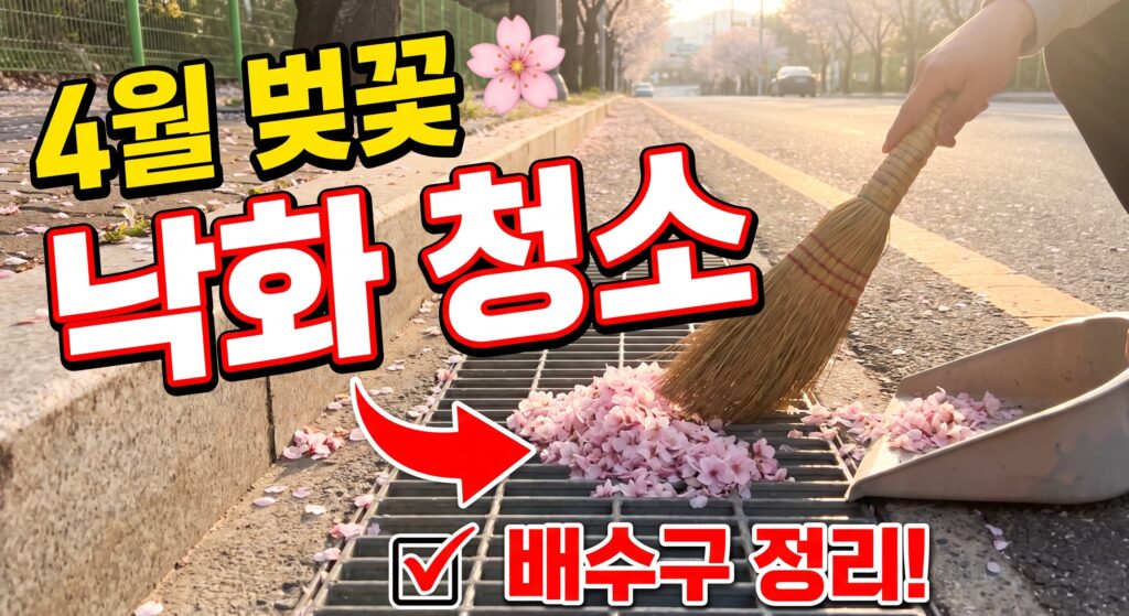 4월 벚꽃 낙화, 하수구 유입과 도로변 배수구 청소