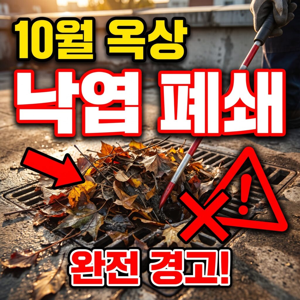 10월 옥상 낙엽, 배수구 완전 폐쇄의 시작