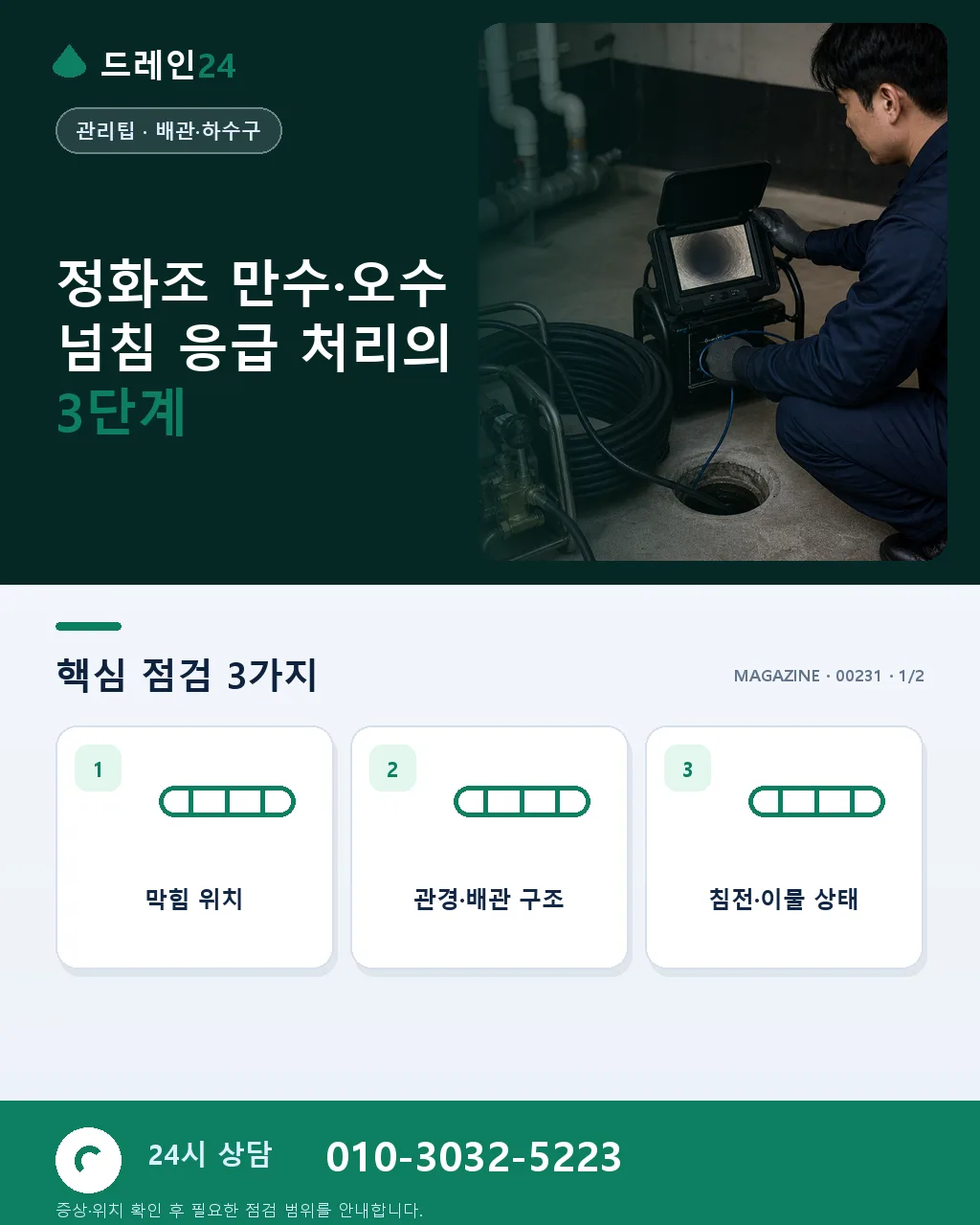 정화조 만수·오수 넘침 응급 처리 3단계 매뉴얼 총정리 - 정화조 만수·오수 넘침 응급 처리의 3단계 상세 안내